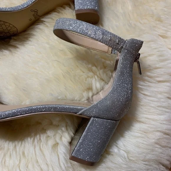BHLDN Badgley Mischka JEWEL Silver Glitter Heels 10